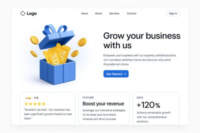 3D Landing Page Design with Coupons and Features
