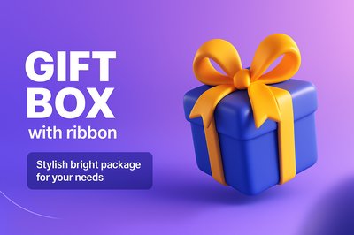 3D Gift Box with Ribbon on Gradient Background