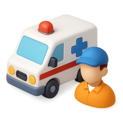 3D Ambulance Icon with Driver in Isometric View