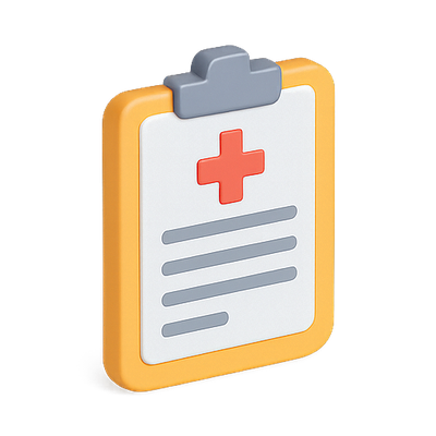 3D Medical Clipboard Icon with Red Cross