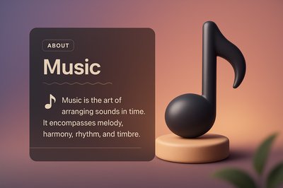 3D Music Note Illustration with Informative Block