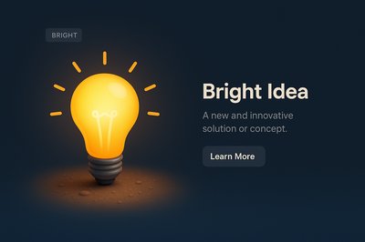 3D Scene of a Light Bulb with Bright Colors and Text Elements