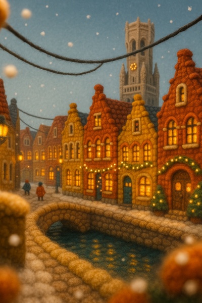 Charming Winter Scene of Bruges in Yarn Art