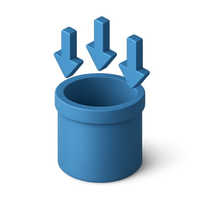 3D Container Icon with Downward Arrows in Isometric View
