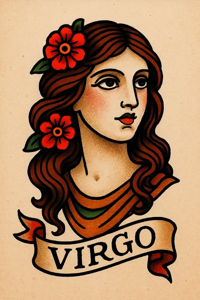Illustrative Virgo Zodiac Sign Artwork Featuring Floral Elements