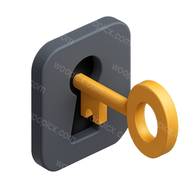 3D Keyhole and Key Icon in Isometric View