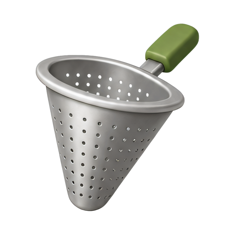 conical tea strainer in use
