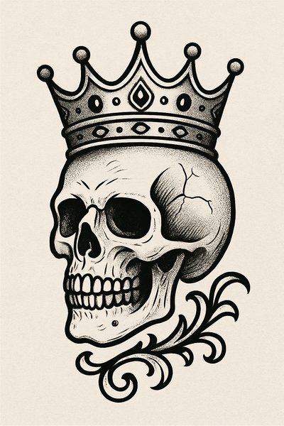 Artistic Skull Illustration with Crown Design