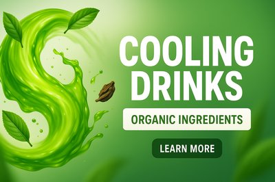 Promotional Graphic for Cooling Drinks Featuring Organic Ingredients