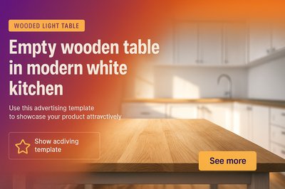 Modern White Kitchen with Wooden Table Showcase