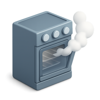 3D Icon of a Steaming Oven with Isometric Design