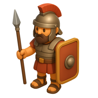 3D Icon of Triarii Veteran with Shield and Spear