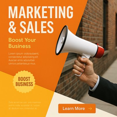 Realistic Marketing Image with Megaphone and Bold Text