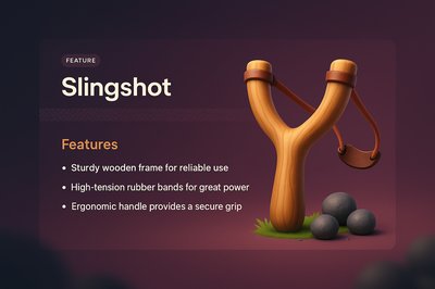 3D Slingshot Illustration with Feature Highlights