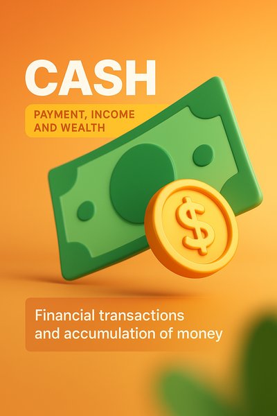Colorful illustration of cash representing wealth and financial transactions