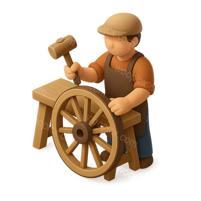 3D Icon of a Wheelwright Crafting a Wheel
