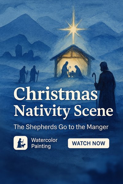 Watercolor Christmas Nativity Scene with Shepherds