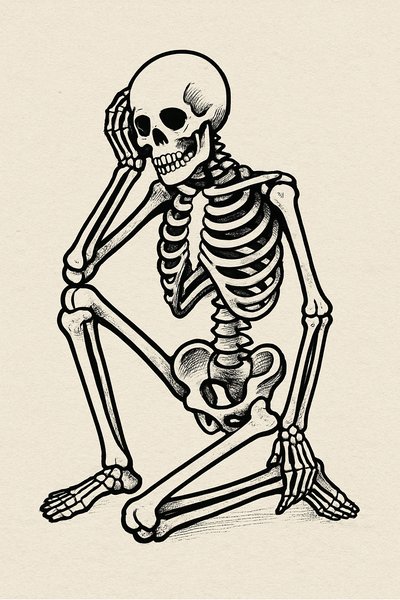 Illustration of a Sitting Skeleton in Contemplation
