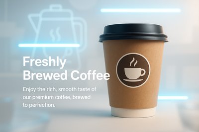 Promotional Coffee Cup Visual with Modern Design Elements