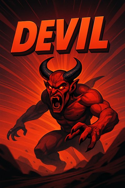 Dramatic Illustration of a Devil Character in Bold Colors