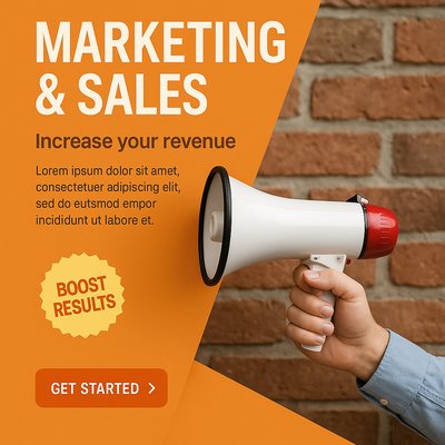 Realistic Marketing Photo with Megaphone and Orange Background