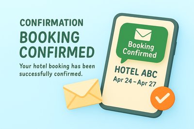 Hotel Booking Confirmation Graphic with Mobile Phone Illustration