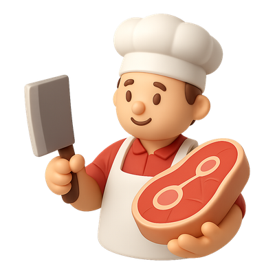 3D Butcher Icon with Meat and Knife in Isometric View