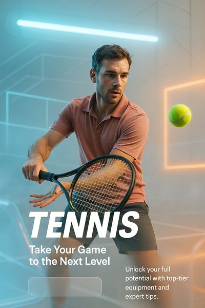 Dynamic Tennis Promotional Graphic with Action Shot