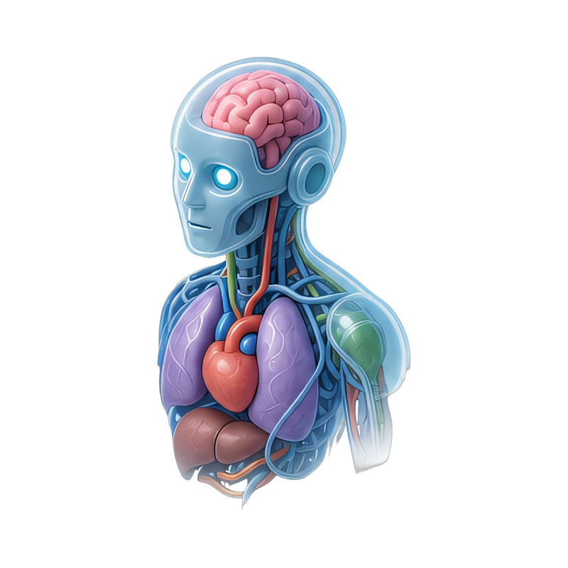 translucent android with visible organs