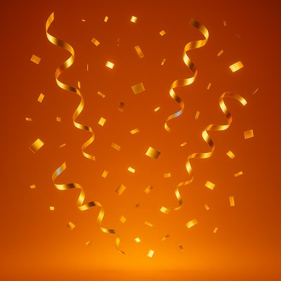 Gold Confetti and Ribbons for Celebration Party Design