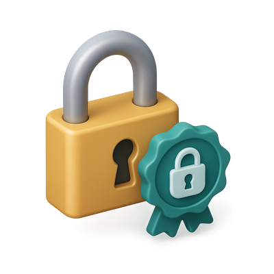 3D SSL Padlock Icon with Certificate Emblem