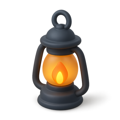 Stylized 3D Lantern Icon with Flame in Isometric View
