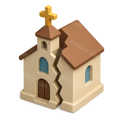 Stylized 3D Church Icon with Split Design
