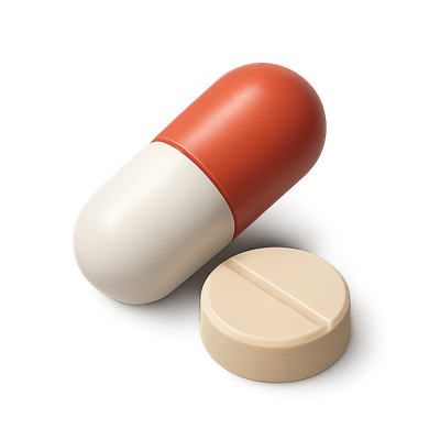 3D Pill Icon Featuring Capsule and Tablet