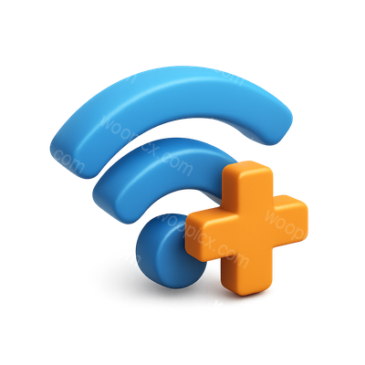 Stylized 3D Isometric Icon of Wi-Fi Signal with Plus Sign
