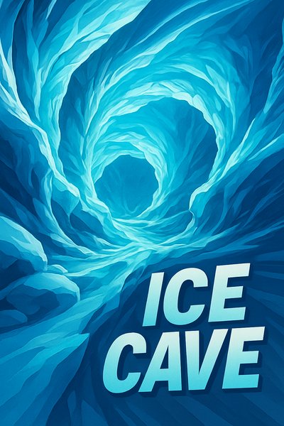 Dynamic Ice Cave Illustration with Bold Typography