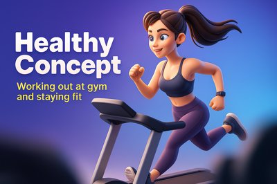 Dynamic Fitness Illustration of a Woman on Treadmill