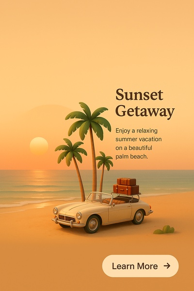 Retro Beach Travel Scene with Luxury Car and Luggage