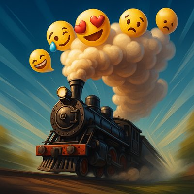 Dynamic Steam Train with Emoji Smoke in Vibrant Scene