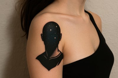 Elegant Shoulder Tattoo Design Featuring a Cosmic Theme