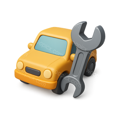 3D Auto-Repair Icon with Car and Wrench