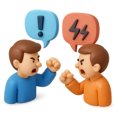 3D Argument Icon Illustrating Disagreement in Volumetric Style