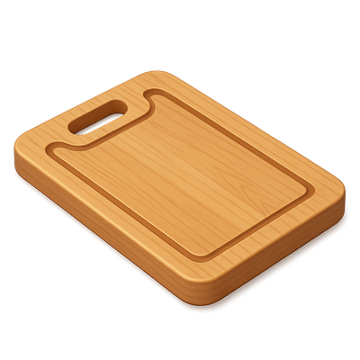 Realistic 3D Cutting Board Icon with Groove
