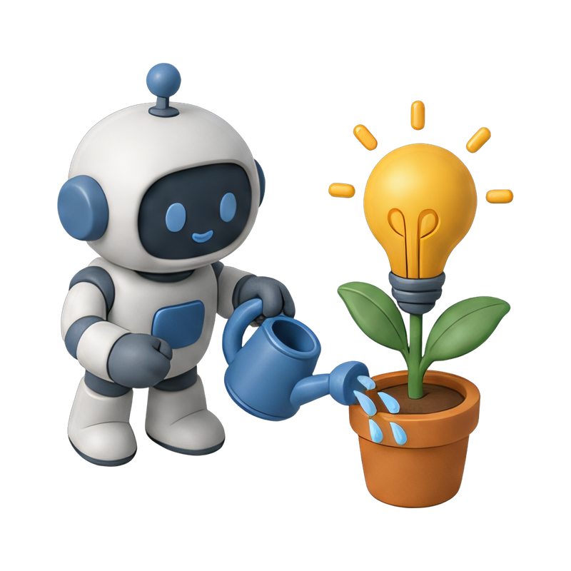 robot watering a sprouting bulb