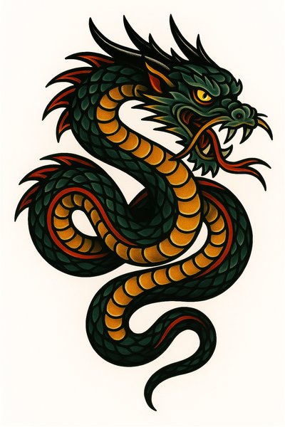Vibrant Dragon Illustration with Bold Colors and Intricate Details