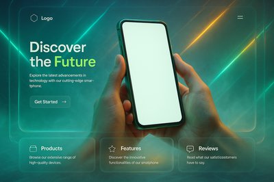 Futuristic Neon Landing Page Design with Smartphone