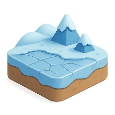 Stylized 3D Tundra Icon with Snowy Peaks