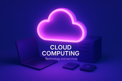 Neon Cloud Computing Composition in Blue