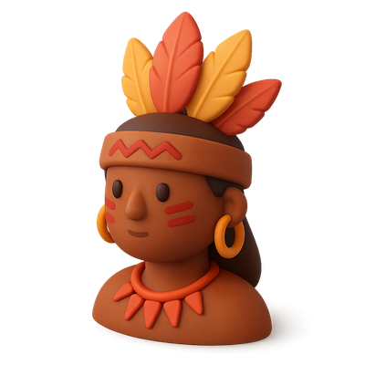 3D Tribal Culture Icon with Feathered Headpiece