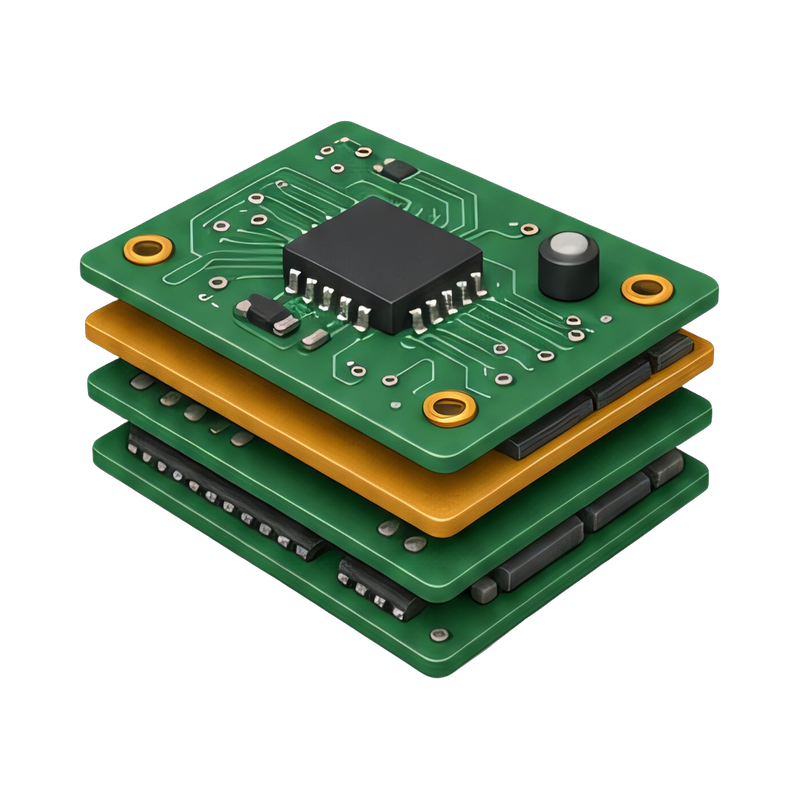 Detailed multi-layer PCB cross-section